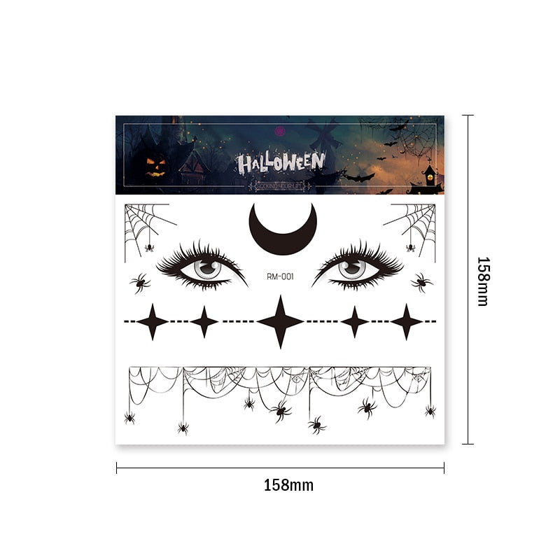 Halloween Face Temporary Tattoo Sticker Festival Party Body Makeup Stickers moon spider scar fake tattoo for woman men girls boy