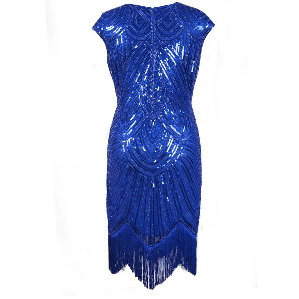 qgtao Vintage 1920s Flapper Great Gatsby Dress O-Neck Cap Sleeve Sequin Fringe Party Midi Dress Vestidos Verano 2019 Summer Dress