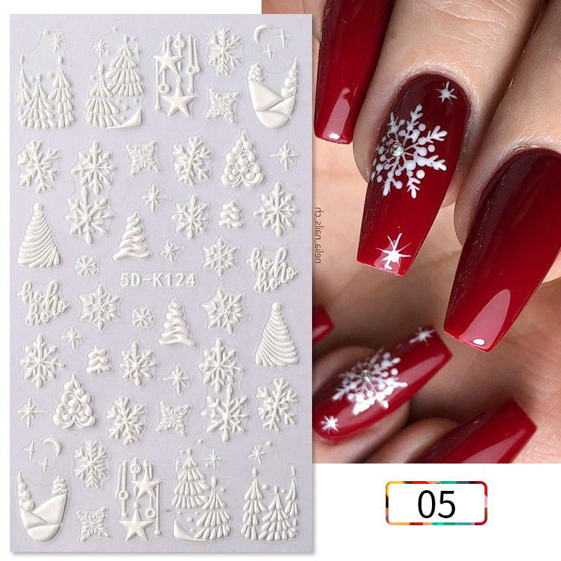 1 Sheet Embossed Snowflakes 5D Nail Stickers Decal Winter Christmas Nail Art Decoration Manicure Butterfly Nail Stickers Design