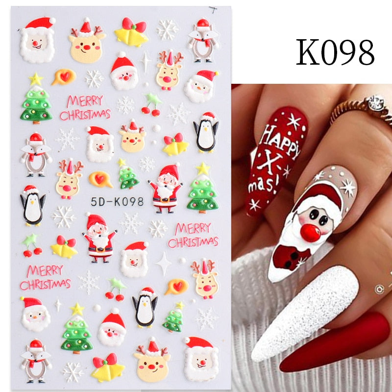 1 Sheet Embossed Snowflakes 5D Nail Stickers Decal Winter Christmas Nail Art Decoration Manicure Butterfly Nail Stickers Design