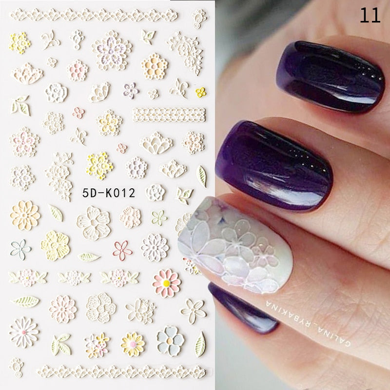 1 Sheet Embossed Snowflakes 5D Nail Stickers Decal Winter Christmas Nail Art Decoration Manicure Butterfly Nail Stickers Design