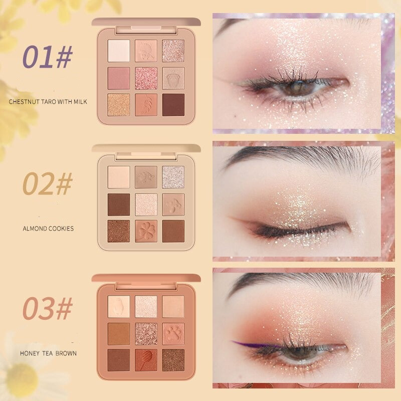 Exquisite Embroidery 9 Color Eyeshadow Palette Shimmer Matte Shiny Eye Makeup Waterproof Silky Touch Easy To Wear Brighten Eyes