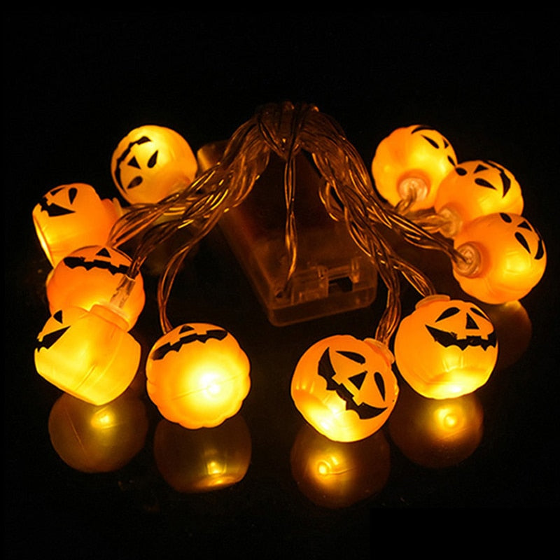 10LED Halloween Pumpkin Spider Bat Skull String Lights Lamp DIY Hanging Horror Halloween Decoration For Home Party Supplies