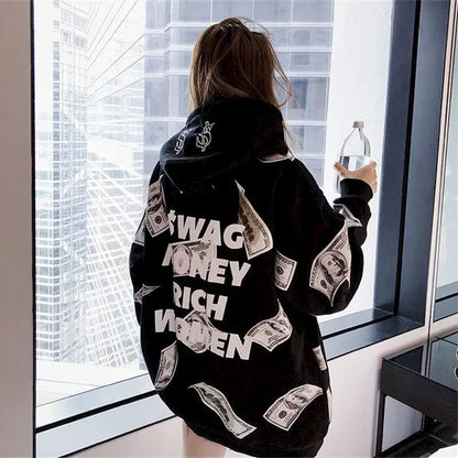 Oversized Plush Thicken Hoodies Women Fried Street Hooded Jacket Spring Autumn Casual Loose Fashion Mid-length Coat Womens Tops