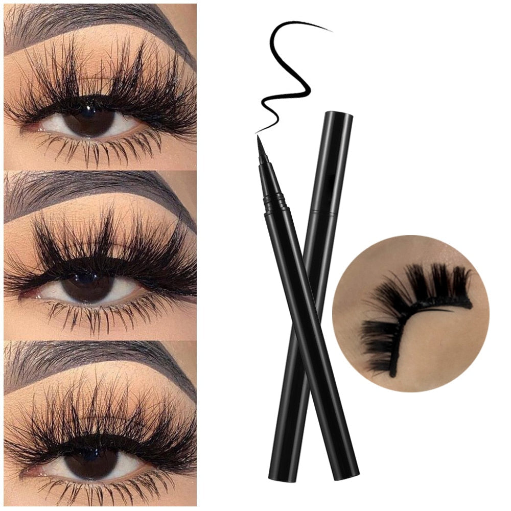 3 Pairs Self Adhesive False Eyelashes Eyeliner Kit a Liquid Eyeliner Non Magnetic Lashes No Glue Needed Eye Makeup Tools