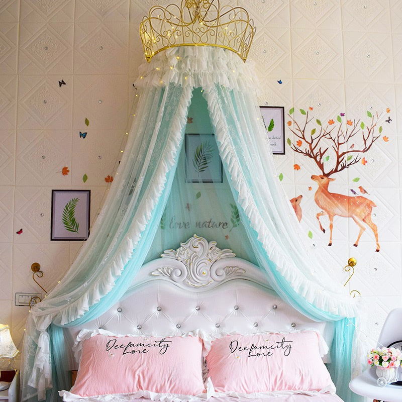Princess Lace Bed Valance Curtain Bedside Mosquito Net Home Bedroom Decoration Baby Kids Dome Tent Wedding Room Canopy Bedcover