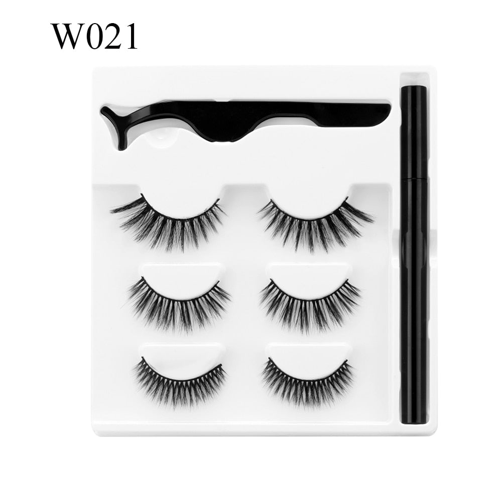 3 Pairs Self Adhesive False Eyelashes Eyeliner Kit a Liquid Eyeliner Non Magnetic Lashes No Glue Needed Eye Makeup Tools