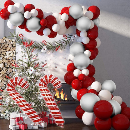 85pcs Red White Silver Balloons Garland Arch Kit Candy Cane Balloon Globos For Christmas Navidad 2022 New Year Party Decoration