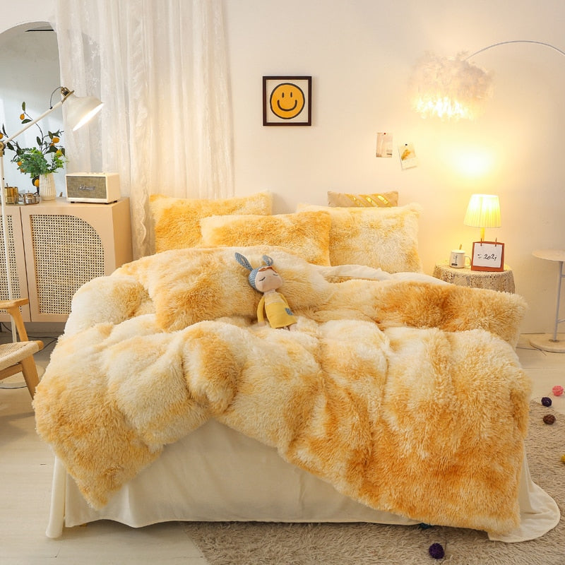 Yeknu - Super Shaggy Coral Fleece Warm Cozy Princess Bedding Set Mink Velvet Quilt/Duvet Cover Set Bed Comforter Blanket Pillowcases