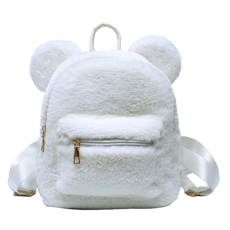 qgtao Korean Mini Backpack For Girls Cute New Bear Ears Plush Women Backpack Faux Fur Shoulders Bag Furry Ladies Bagpack KPOP