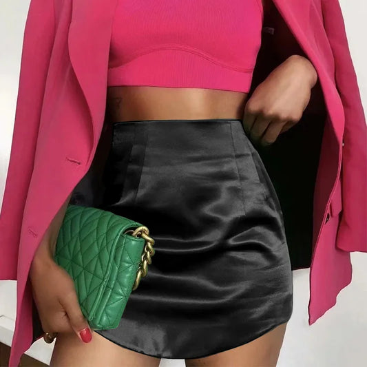 qgtao Slim Chic Elegant Women Mini Skirts Green Satin High Street Solid Side Zipper Sexy Bodycon Skirt Faldas Mujer