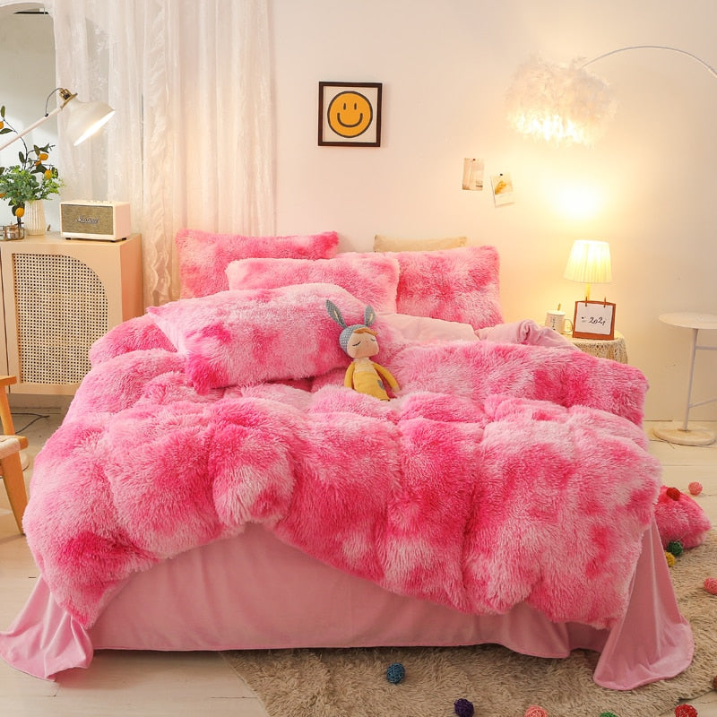 Yeknu - Super Shaggy Coral Fleece Warm Cozy Princess Bedding Set Mink Velvet Quilt/Duvet Cover Set Bed Comforter Blanket Pillowcases