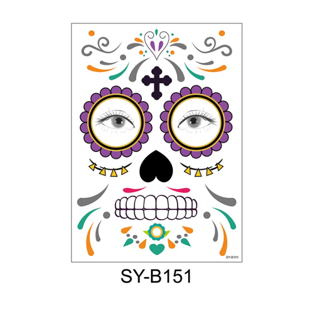 Waterproof Facial Makeup Sticker Special Face tattoo Day Of The Dead Skull Face Dress Up Halloween Temporary Tattoo Stickers