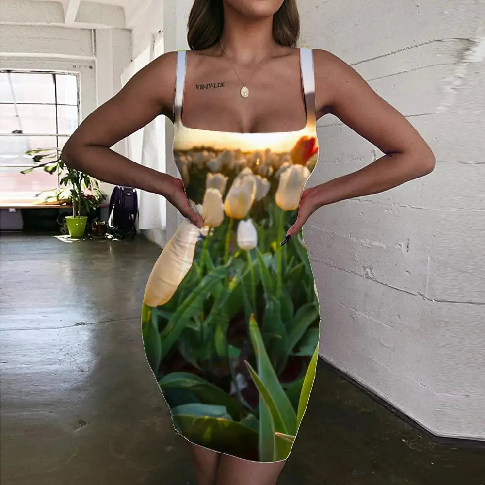 qgtao  Pigment Dress Women Graffiti Ladies Dresses Rose Pink Bodycon Dress Street Sundress Womens Clothing Party Vintage Beach