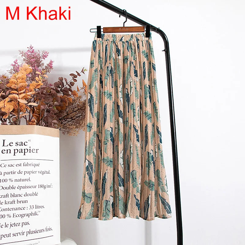 qgtao Skirts Womens 2024 High Waist Floral Print Mid Calf Long Pleated Skirt Women Summer Vintage Elegant Chiffon Midi Skirt