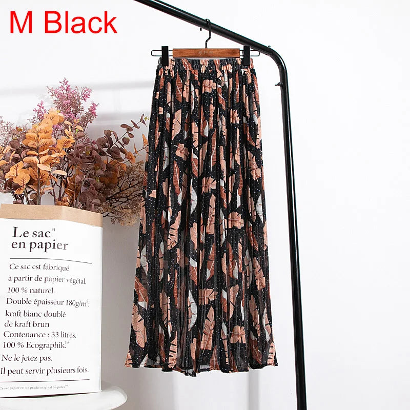 qgtao Skirts Womens 2024 High Waist Floral Print Mid Calf Long Pleated Skirt Women Summer Vintage Elegant Chiffon Midi Skirt