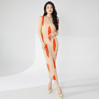 counter dress women's summer high-quality temperament printed sleeveless long elegant one-step hip-wrap skirt