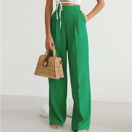2025 autumn new  commuter casual pants trousers trousers women's clothing Popular trade high-waisted wide-leg trousers drape