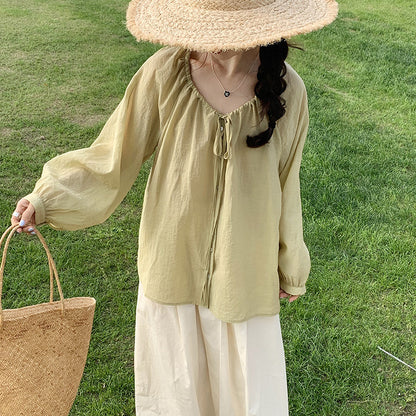 2025 2025 thin sunscreen shirt Korean temperament loose sweet strap design top 23060