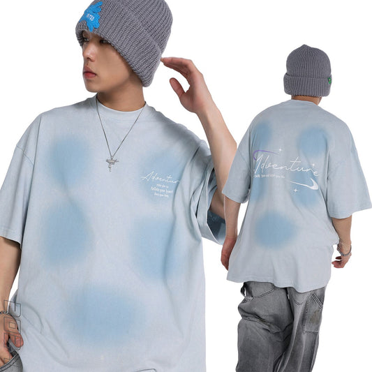 2025 T931 2025n Street 2025 Summer Neutral Wash Old Sputtering Premium Design Men's Loose Short Sleeve T-Shirt
