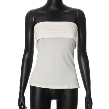 qgtao going out outfits  Women's Summer New Solid Color Sleeveless Backless Wide Lapel Slit Tube Top Sexy Top for Women