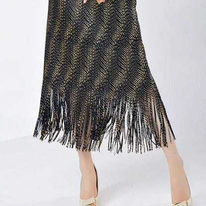 Hot sale in spring and summer, fringed skirt, bronzing design sense, niche high-end pleated one-step skirt, versatile hip skirt