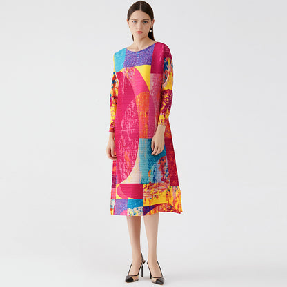 Miyake new dress loose and thin 2025 spring and autumn new temperament Muse personalized painted printed skirt