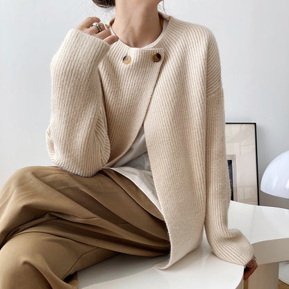 qgtao business casual outfits Korean Style round Neck Button Knitted Cardigan Women's Top Spring and Autumn New Lazy Style Simple Casual Sweater Women's Fashion