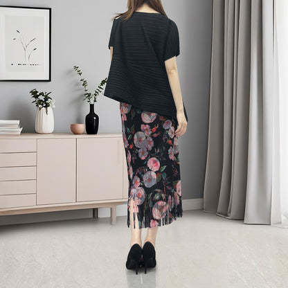 recommends fashion suit women's clothing summer fashion temperament commuting black printing versatile two-piece set