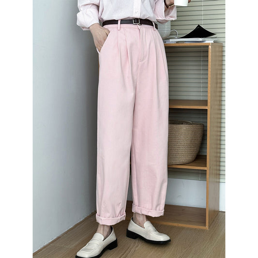 2025 2025 spring Harlan pants thin black elastic waist straight pants women's nine-point suit pants casual pants 1015