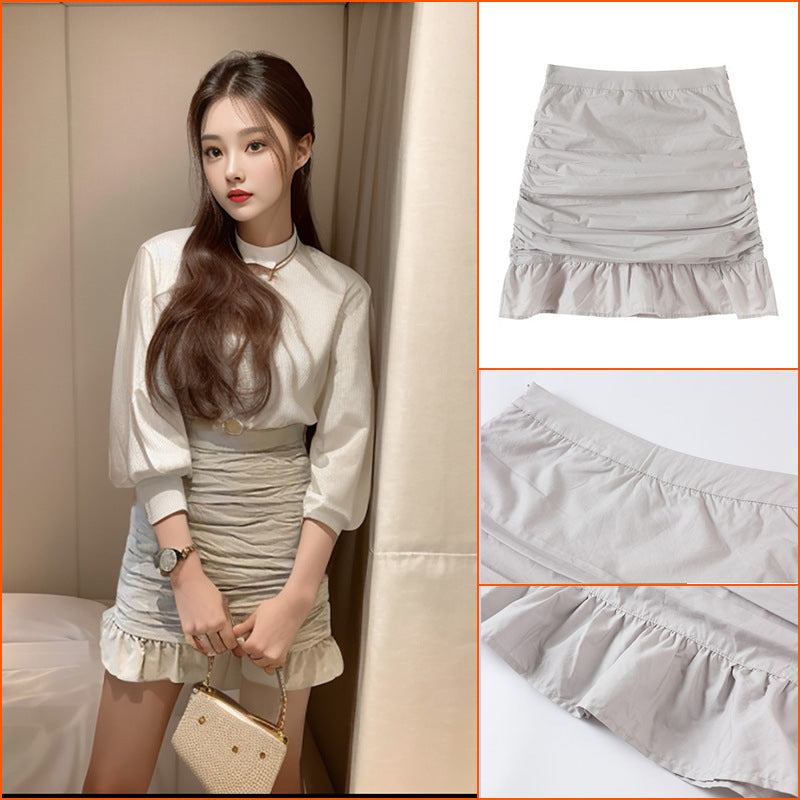 High-waisted fishtail skirt for women's summer new high-waisted thin lotus leaf edge a-word pleated hip-wrapped skirt for children's summer