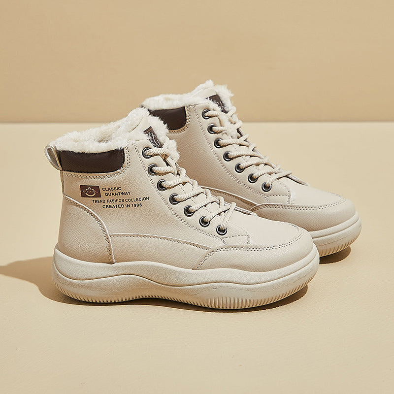 ins tide velvet Martin boots women's popular winter new leisure thick-soled heightening student thermal locomotive boots Q838