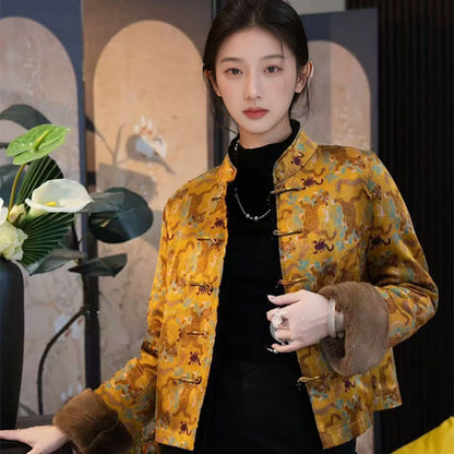 new autumn and winter new Chinese embroidered top femininity improved buckle double-sided wearing silk jacket MX139