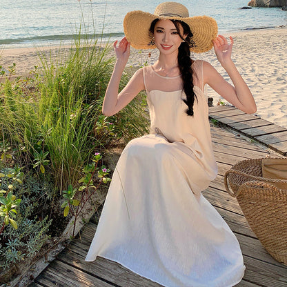 2025 suspender dress casual vacation style sexy backless loose and thin sleeveless vest tube top temperament long dress