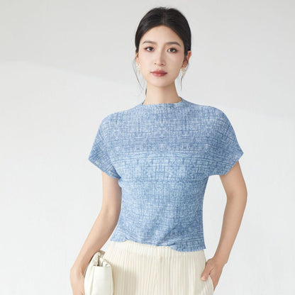 Summer clothes women's new t-shirt loose and thin high-end pullover commuter versatile pleated short-sleeved T-shirt