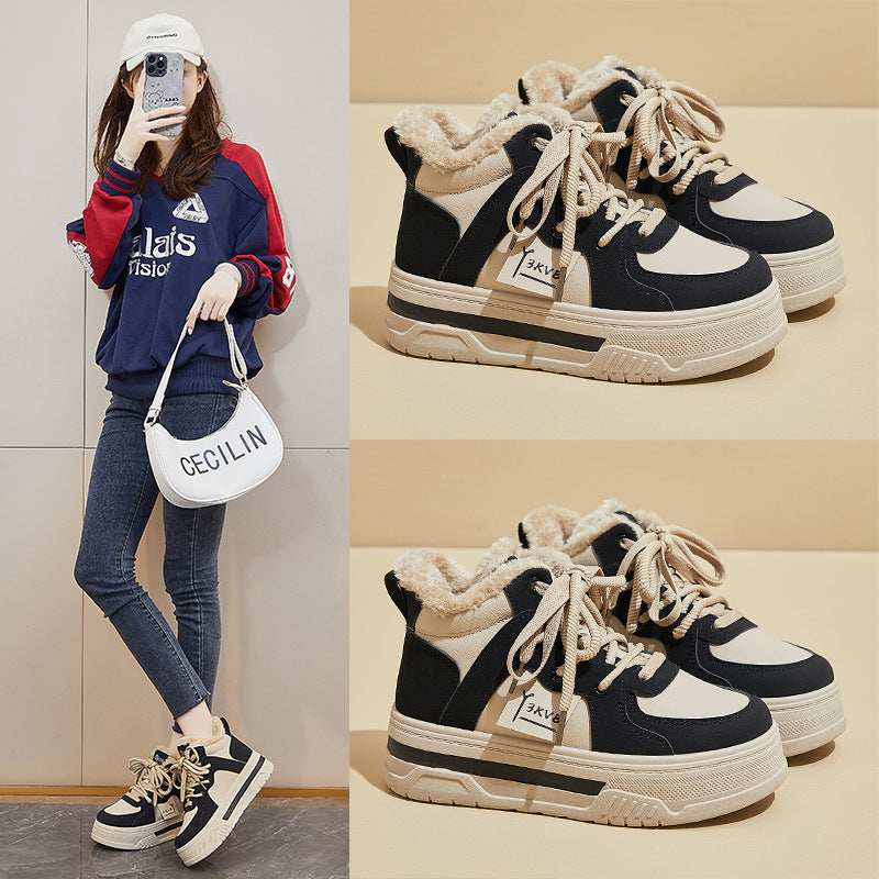 popular winter velvet little white shoes new Korean version ins female students platform sports board shoes warm and casual M019
