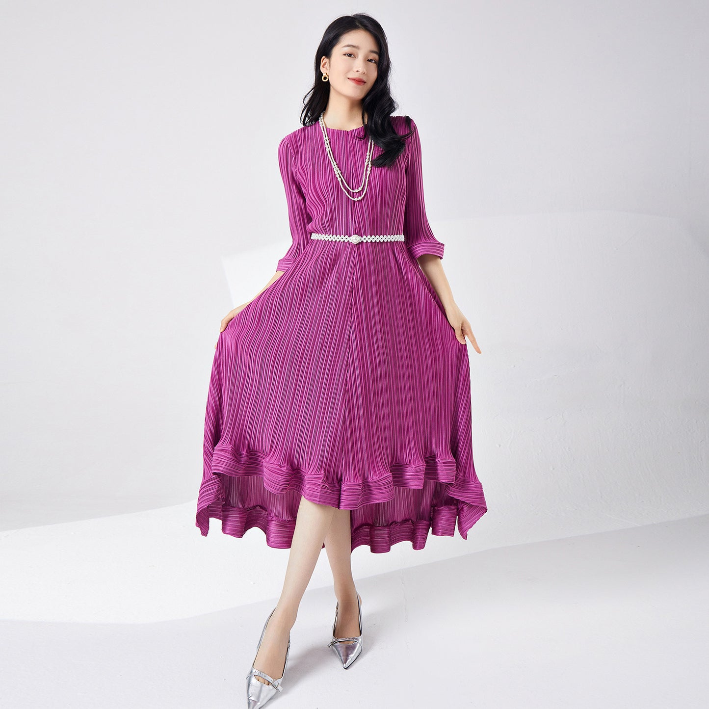 summer dress women's high-end five-quarter sleeve loose lace-up irregular temperament elegant  dress dress