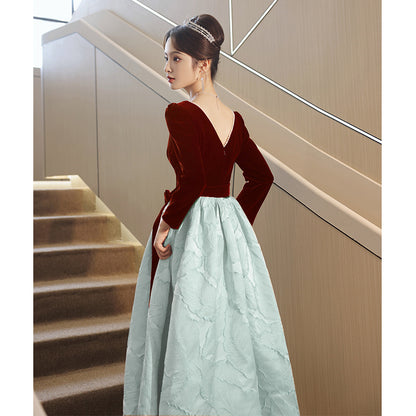 2025Toast Bride  New Wedding Banquet Temperament Red  Engagement Toast Evening Dress Dress