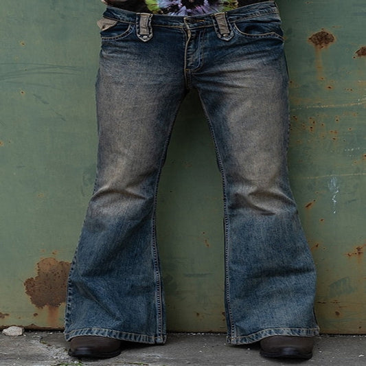 2025 2025 ins punk retro men's flared pants Popularan station autumn and winter Popular trade high-end nostalgic high-waisted jeans men