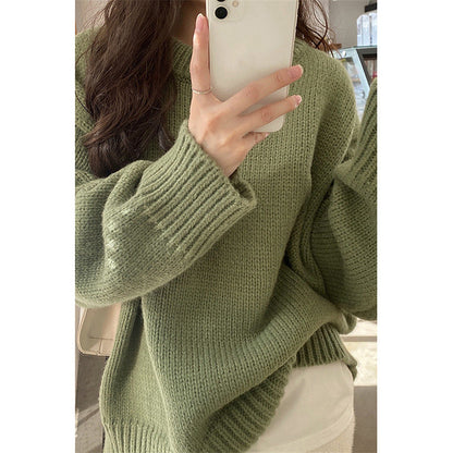 qgtao fall fits round Neck Long Sleeve Pullover New Autumn and Winter Japanese Style Lazy Retro High-Grade Coat Top for Women