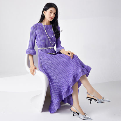 summer dress women's high-end five-quarter sleeve loose lace-up irregular temperament elegant  dress dress