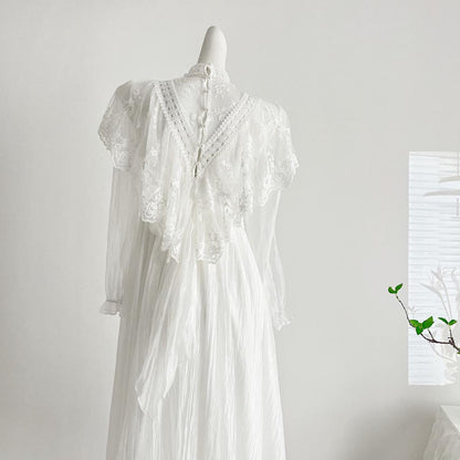 qgtao alien invasion dress to impress Heavy Industry White Fairy Elegant Lace Stitching Large Swing Dress Long Sleeve Vintage Bridesmaid Dress Long Skirt