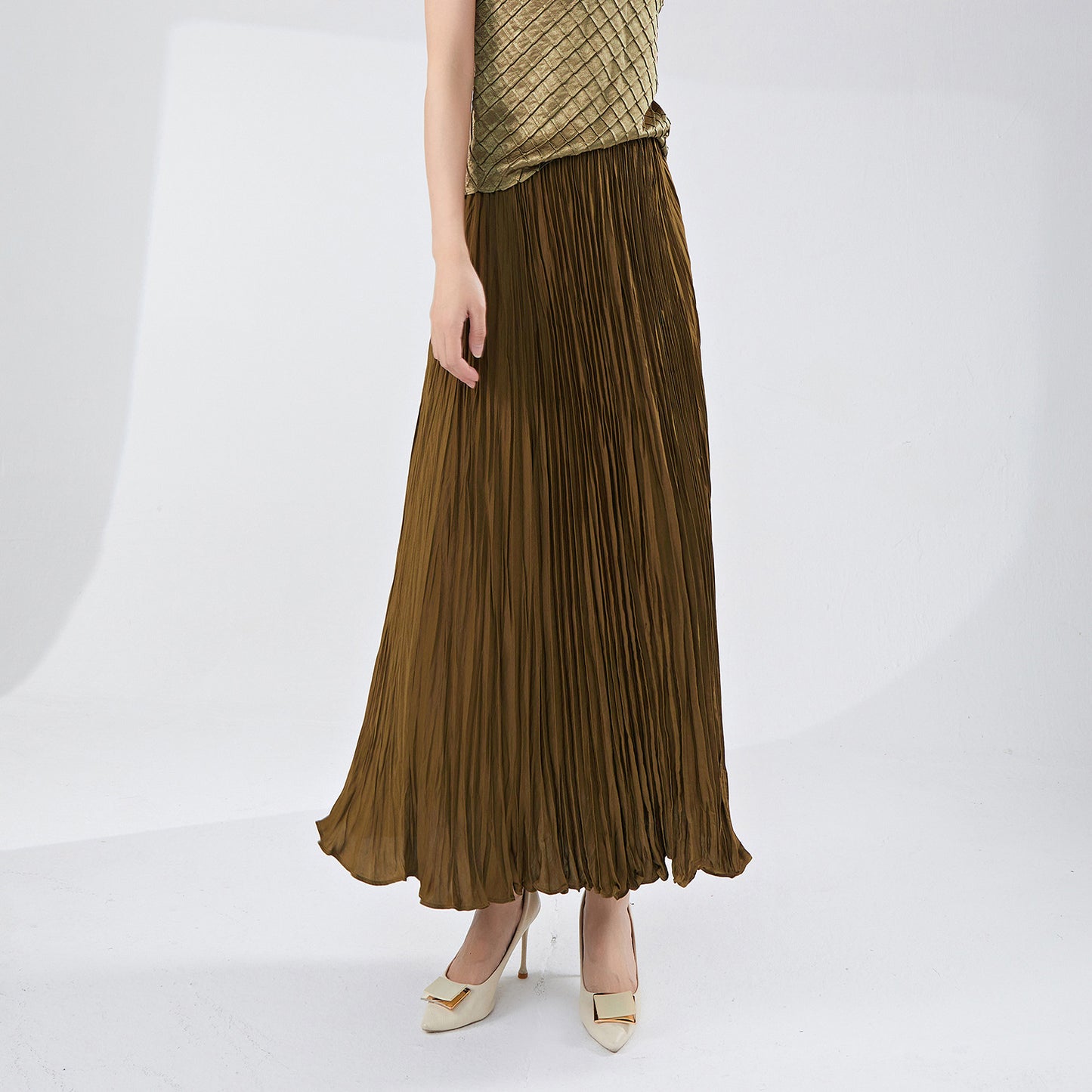 Pleated skirt summer high-end versatile new drop elastic waist a-shaped skirt loose big swing skirt