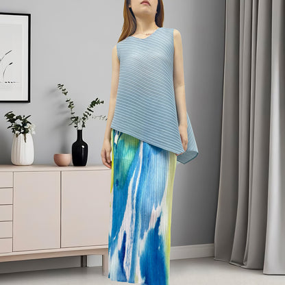 2025 summer women's clothing set age-reducing light luxury high-end irregular sleeveless T-shirt skirt two-piece set