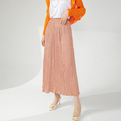 style skirt women's new fashion ins trendy solid color simple and versatile pleated medium and long straight skirt