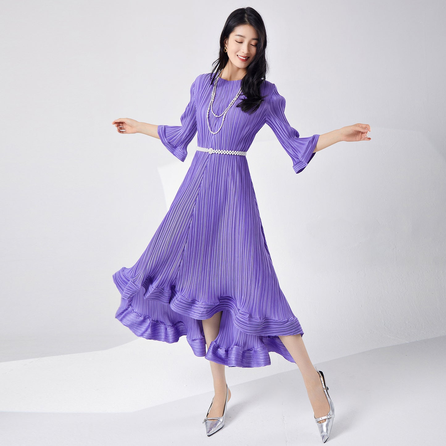 summer dress women's high-end five-quarter sleeve loose lace-up irregular temperament elegant  dress dress