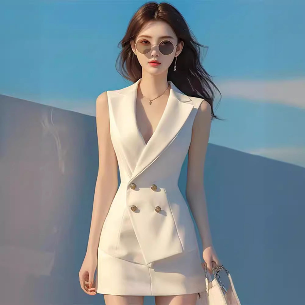 Summer small beautiful fashionable women's clothing fashionable Popular style fragrant style professional white suit vest shorts suit