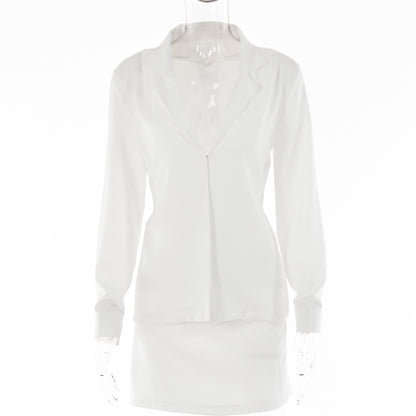 2025  hot-selling women's clothing summer new solid color suit sexy OL light and mature Spice Girl cardigan button-up top high waist skirt
