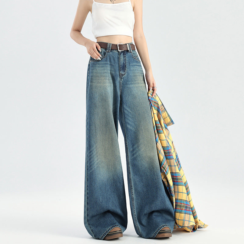 2025 High waist wide leg pants women's jeans loose mopping pants beautiful dazzling washing water mark process high quality soft fabric new