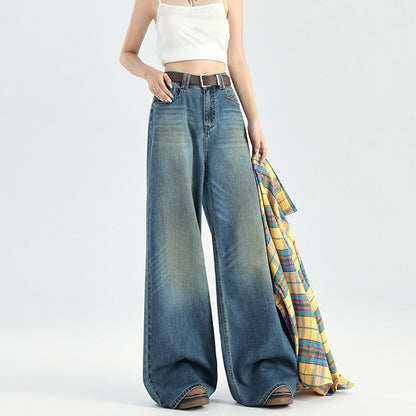 2025 High waist wide leg pants women's jeans loose mopping pants beautiful dazzling washing water mark process high quality soft fabric new